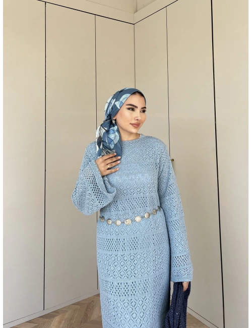 Lotus Triko Elbise - Mavi