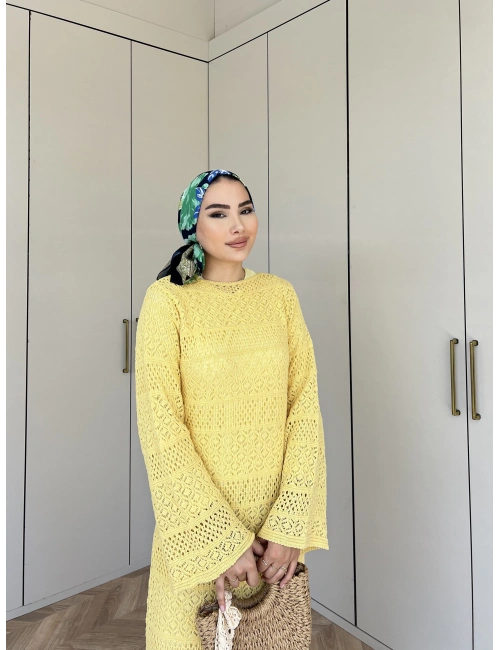 Lotus Triko Elbise - Sarı