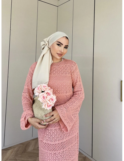 Lotus Triko Elbise - Toz Pembe