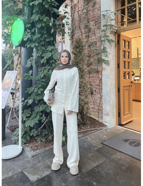 Melisa Düğmeli Takım - Beyaz