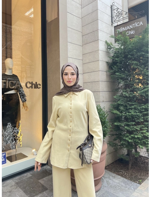 Melisa Düğmeli Takım - Sarı