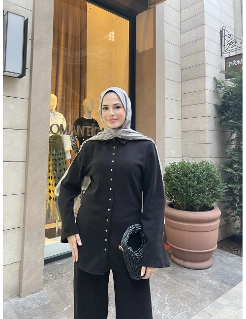 Melisa Düğmeli Takım - Siyah