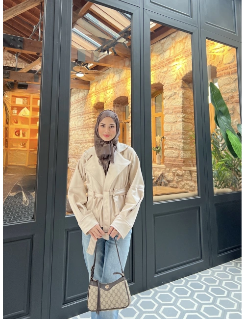 Midi Suet Ceket - Krem