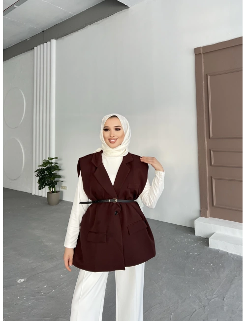 Nes Vatka Detaylı Yelek - Acı Kahve