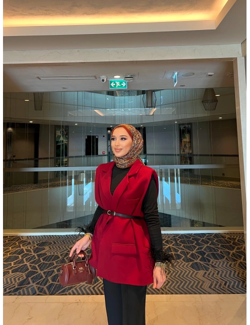 Nes Vatka Detaylı Yelek - Bordo