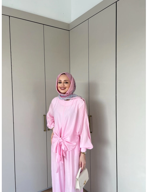 Nisa Bel Bağlamalı Takım - Pembe