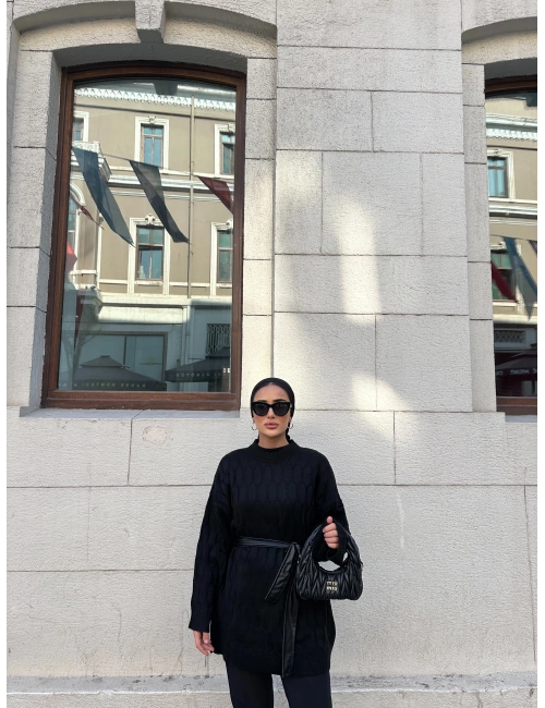 Örgü Desen Lesa Kazak Siyah