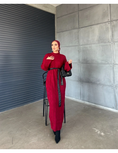 Örme Triko Elbise Bordo