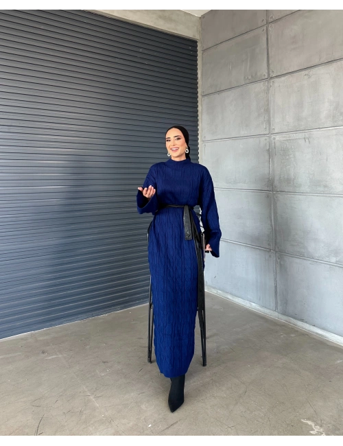 Örme Triko Elbise Saks