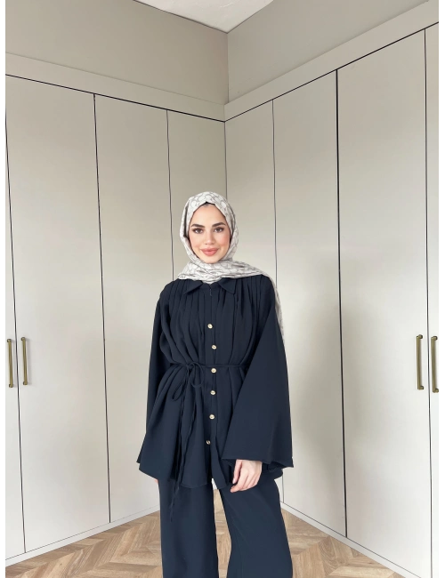 Oya Düğmeli Takım - Lacivert