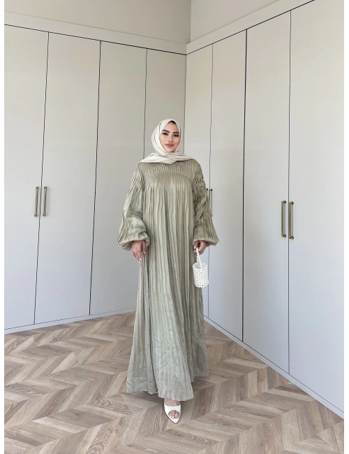 Pelin Piliseli Elbise - Yeşil