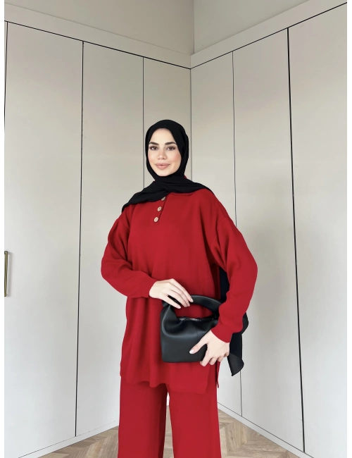 Polo Yaka Triko Takım - Kırmızı