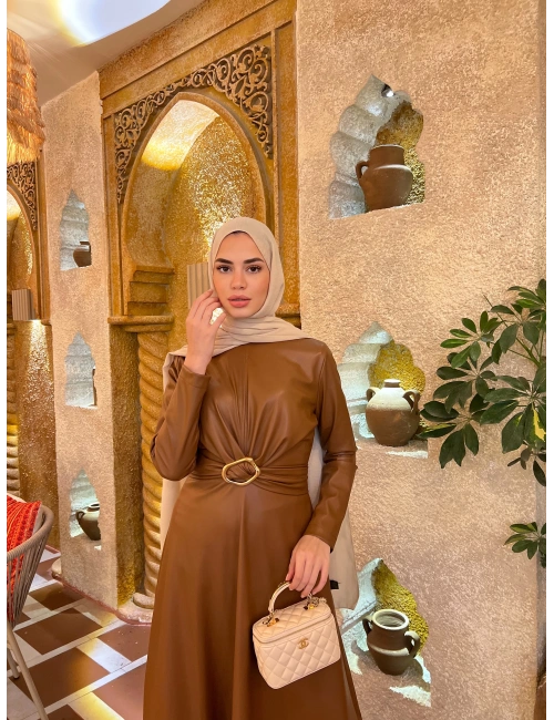 Selvi Deri Elbise - Camel