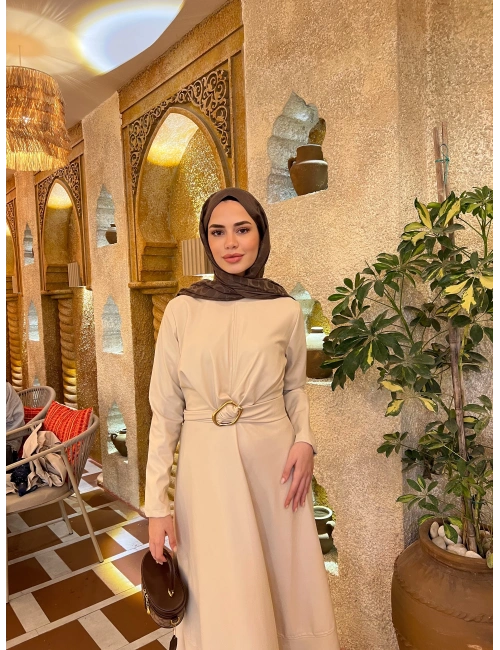 Selvi Deri Elbise - Krem