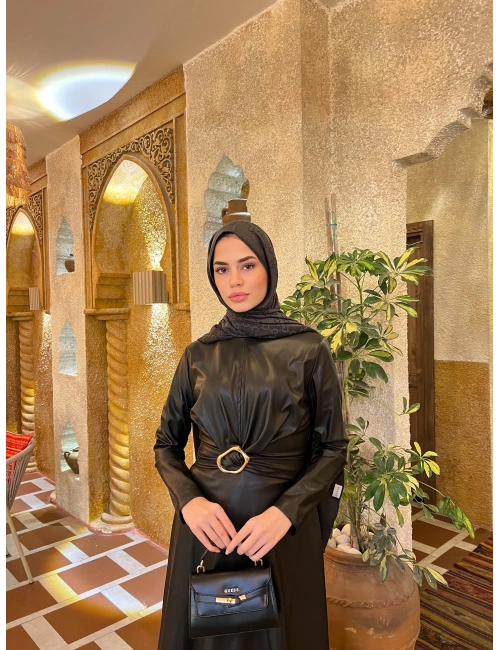 Selvi Deri Elbise - Siyah