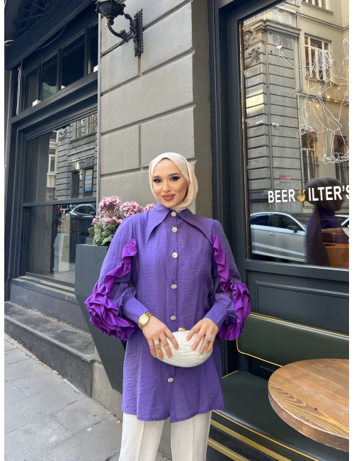 Sevda Kolları Güllü Gömlek - Mor