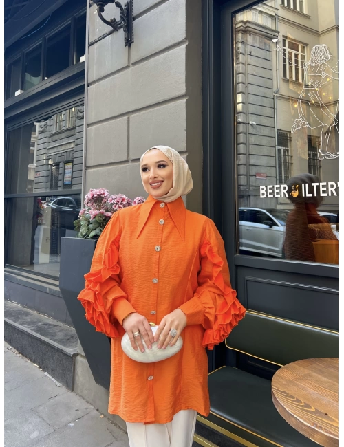 Sevda Kolları Güllü Gömlek - Oranj