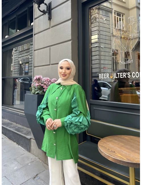 Sevda Kolları Güllü Gömlek - Yeşil