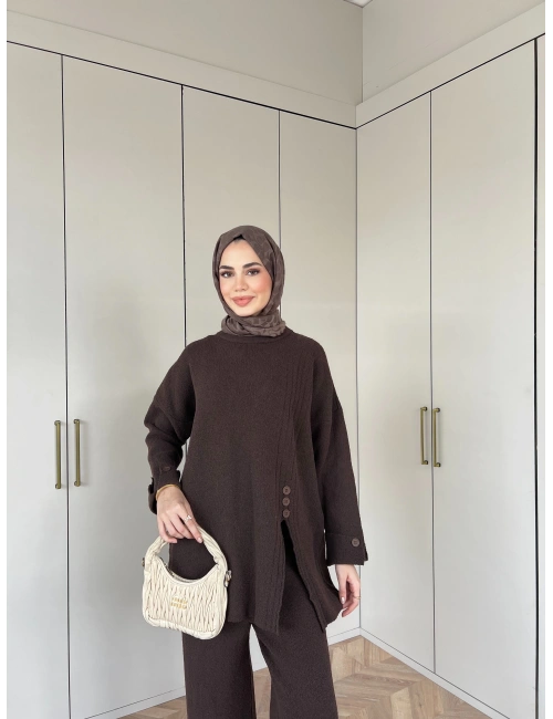 Vadi Düğmeli Takım - Kahve