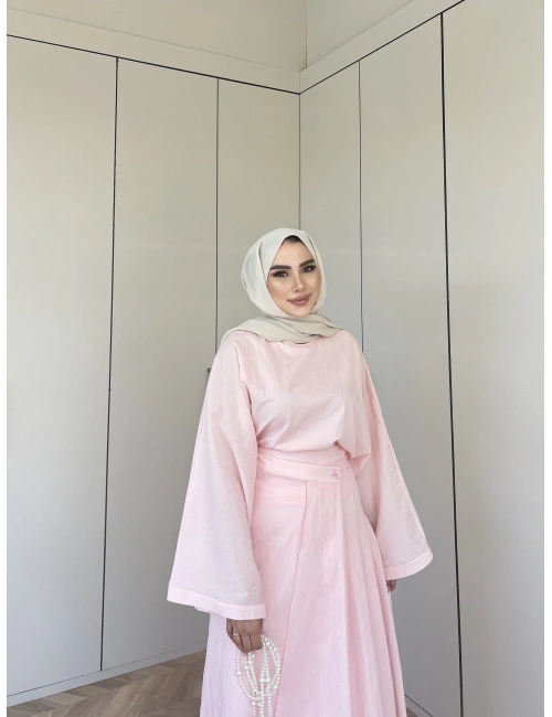 Venessa Düğme Detaylı Etek Takım - Pembe