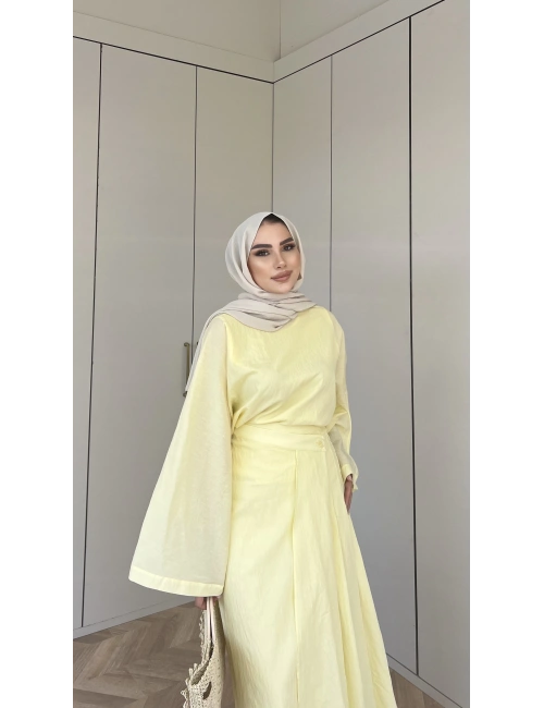 Venessa Düğme Detaylı Etek Takım - Sarı