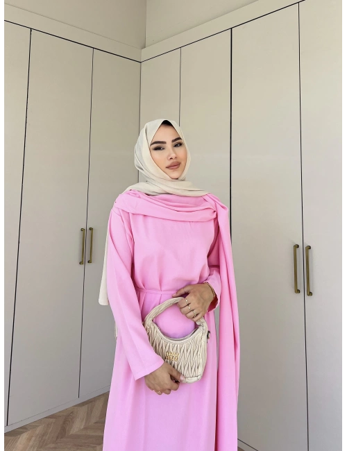 Ves Atkı Detaylı Elbise Pembe