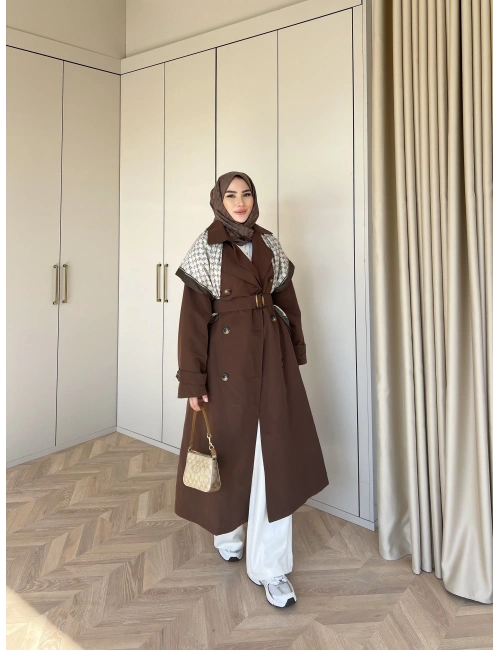 Yüsra Arka Düğmeli Trenç - Kahve