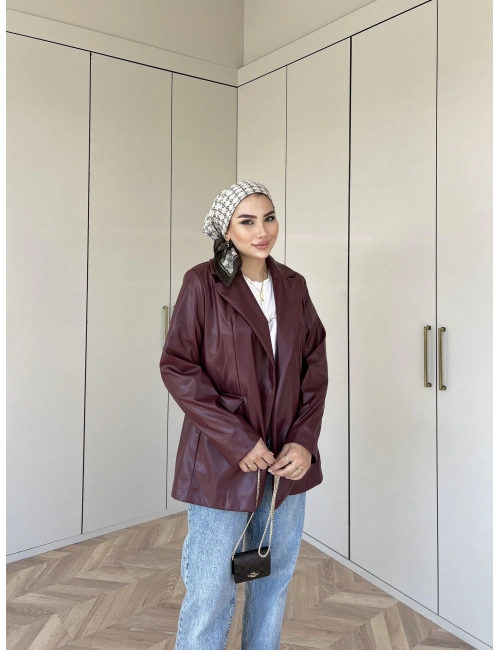Zra Deri Ceket - Bordo