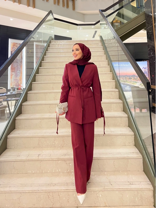 Tina Keten Palazzo Takım - Bordo (Ön Şipariş)