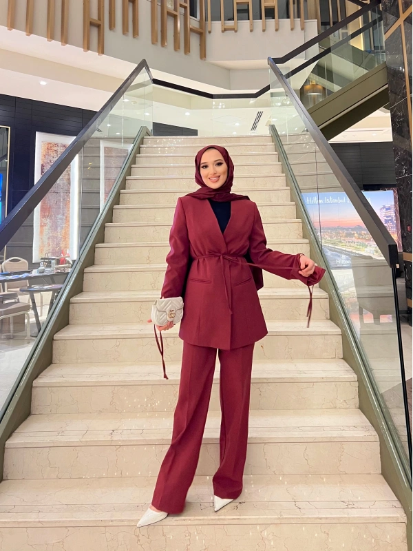 Tina Keten Palazzo Takım - Bordo (Ön Şipariş)