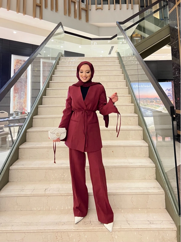 Tina Keten Palazzo Takım - Bordo (Ön Şipariş)