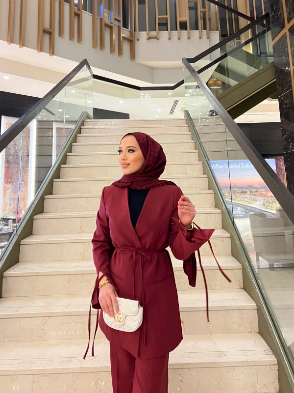 Tina Keten Palazzo Takım - Bordo (Ön Şipariş)