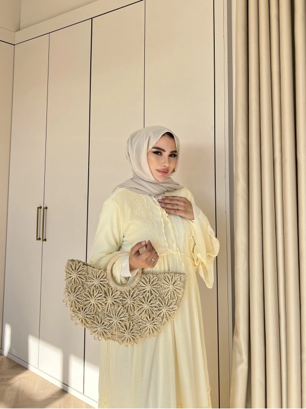 Hadise Kolları Dantel Elbise - Sarı