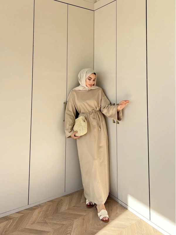 İki İplik Bekla Elbise - Krem