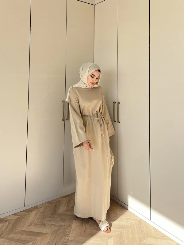 İki İplik Bekla Elbise - Krem