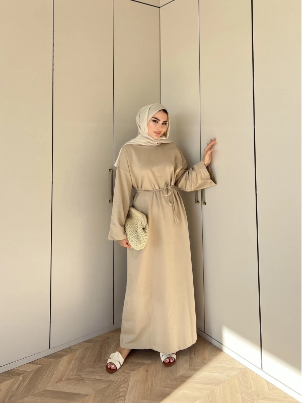 İki İplik Bekla Elbise - Krem