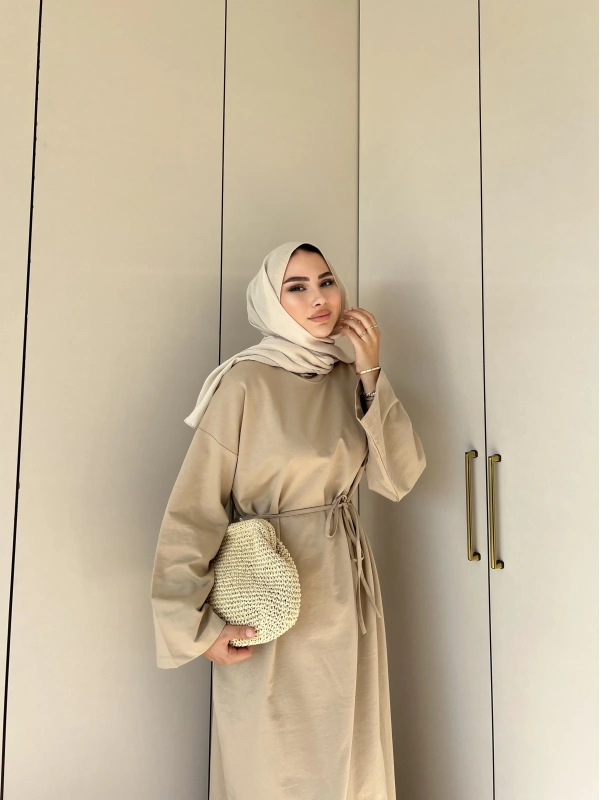 İki İplik Bekla Elbise - Krem