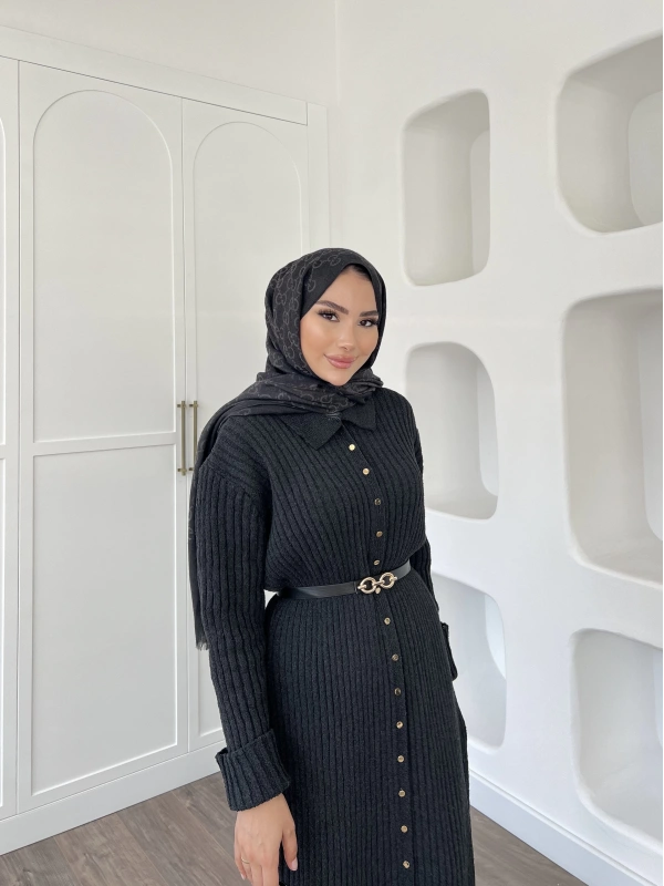 Sanma Örme Elbise - Siyah