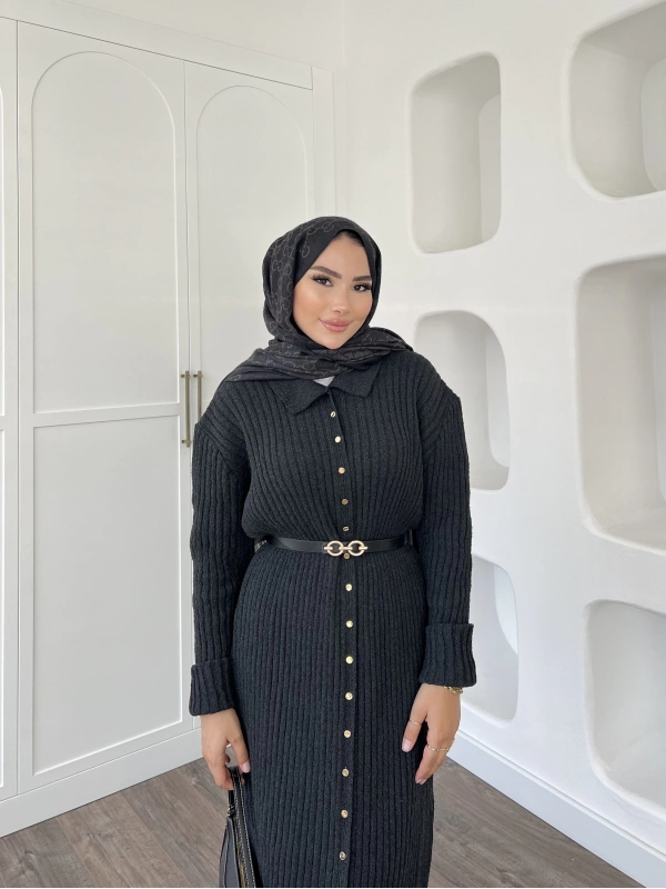 Sanma Örme Elbise - Siyah