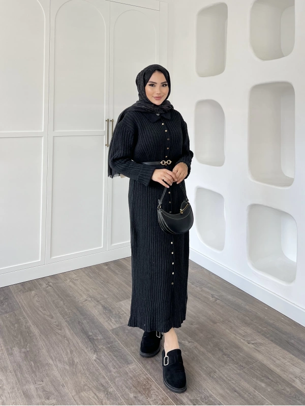 Sanma Örme Elbise - Siyah