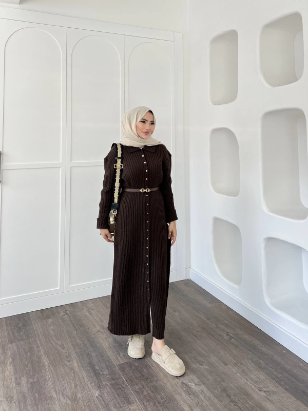 Sanma Örme Elbise - Kahve