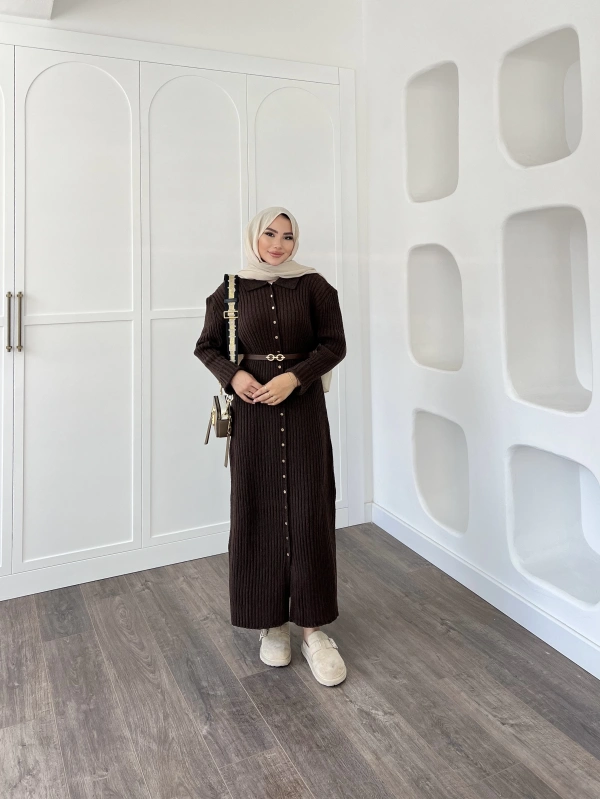 Sanma Örme Elbise - Kahve