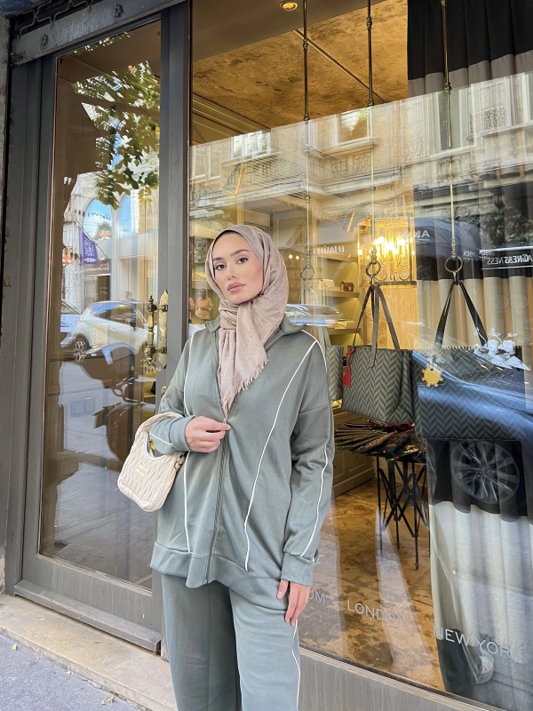 Mehru Çizgi Detaylı Takım - Yeşil