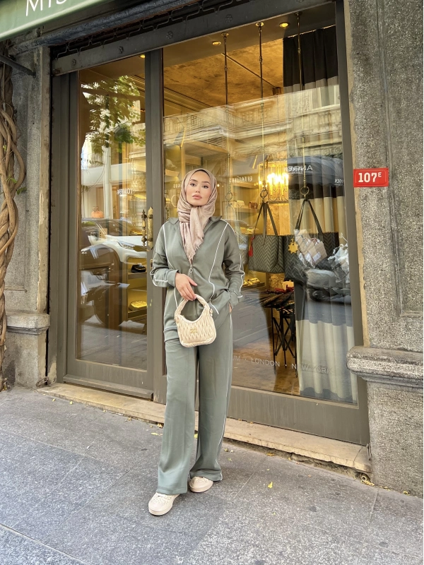 Mehru Çizgi Detaylı Takım - Yeşil