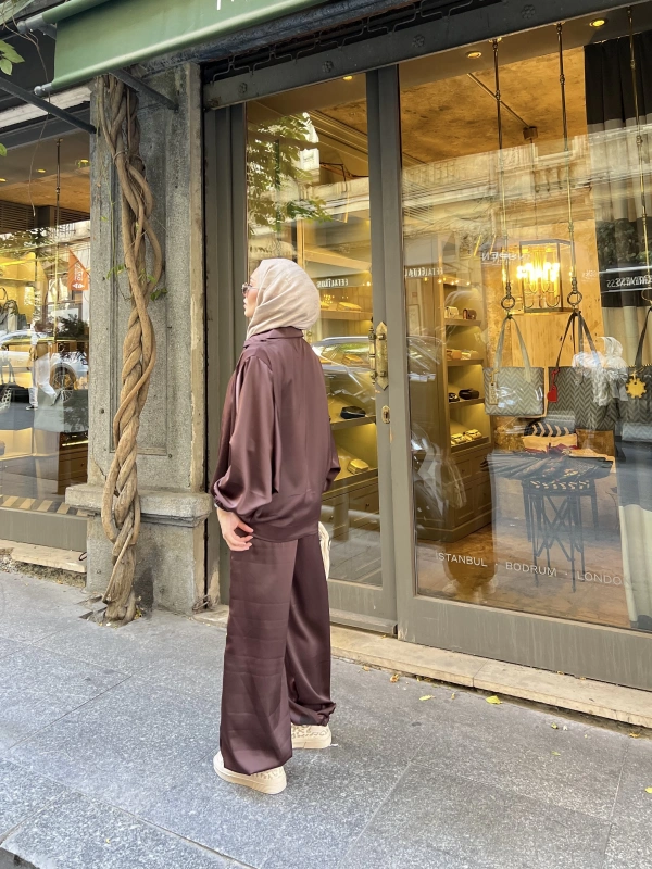 İdil Saten Takım - Kahve