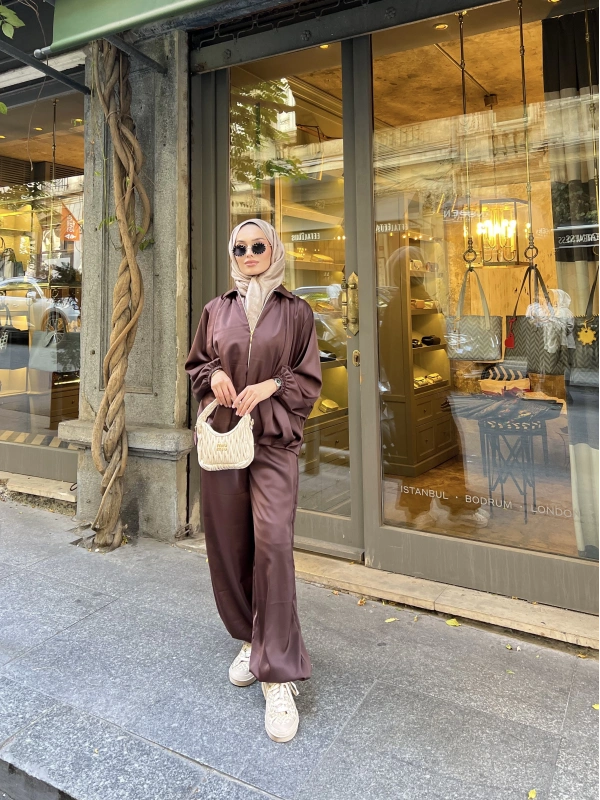 İdil Saten Takım - Kahve