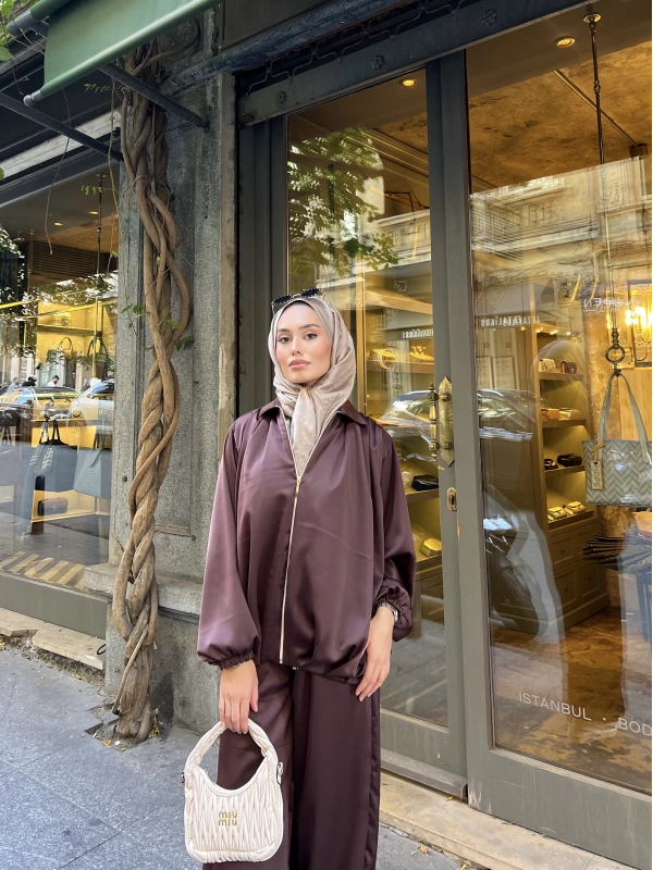 İdil Saten Takım - Kahve