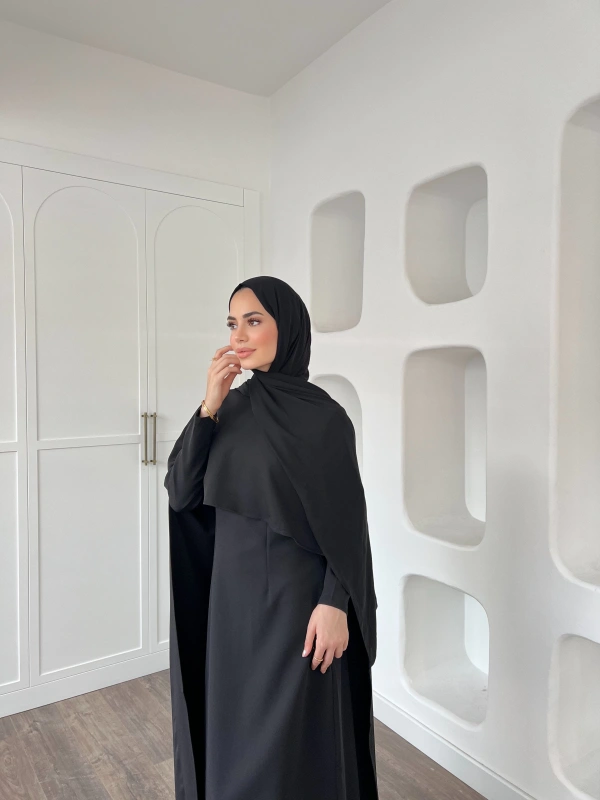 Pelerinli Özge Elbise - Siyah