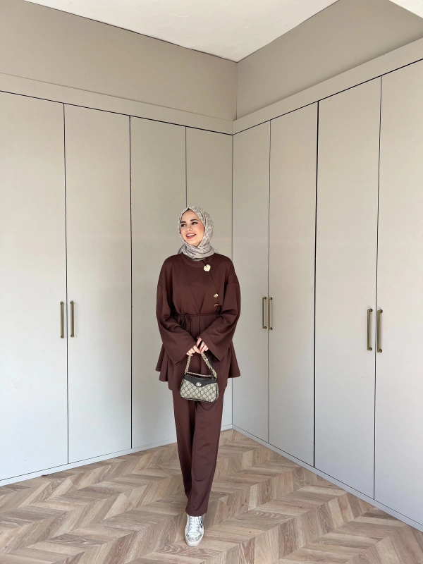 Seda Broşlu Takım - Kahve