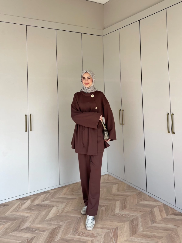 Seda Broşlu Takım - Kahve